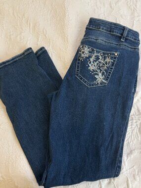Bottoms Up Straight Embellished Pocket Jeans Size 33 Reg